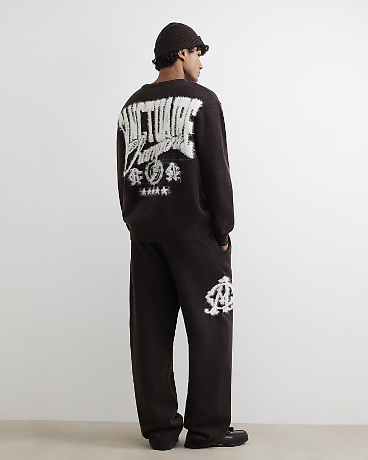 Brown Wide Leg Cosy Monogram Joggers