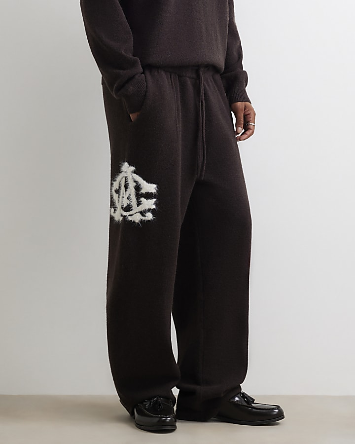 Brown Wide Leg Cosy Monogram Joggers