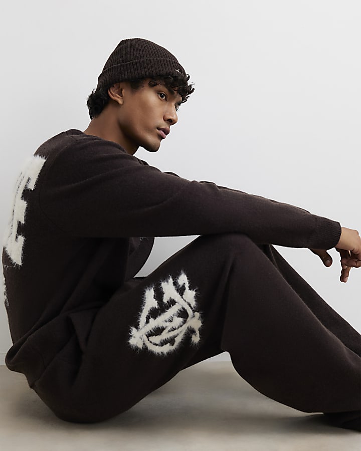Brown Wide Leg Cosy Monogram Joggers
