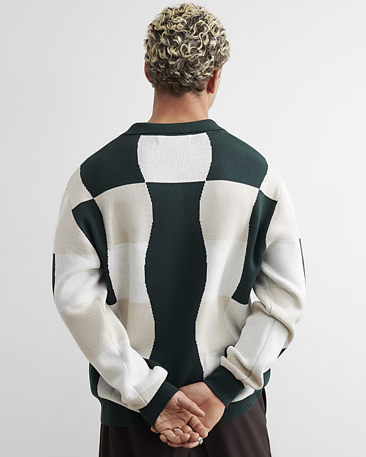 Green Cotton Geometric Polo Shirt