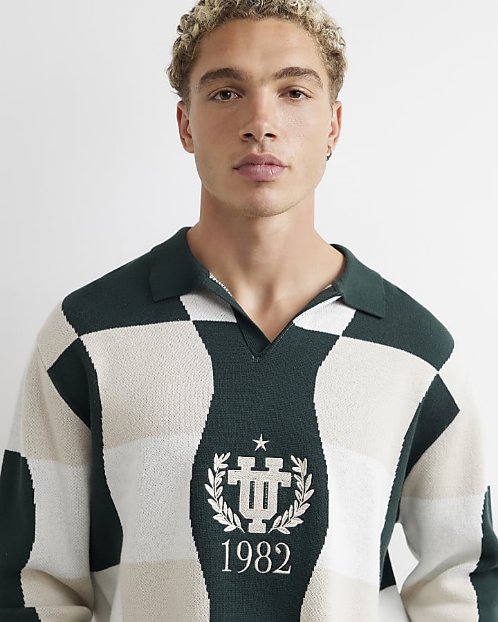 Green Cotton Geometric Polo Shirt