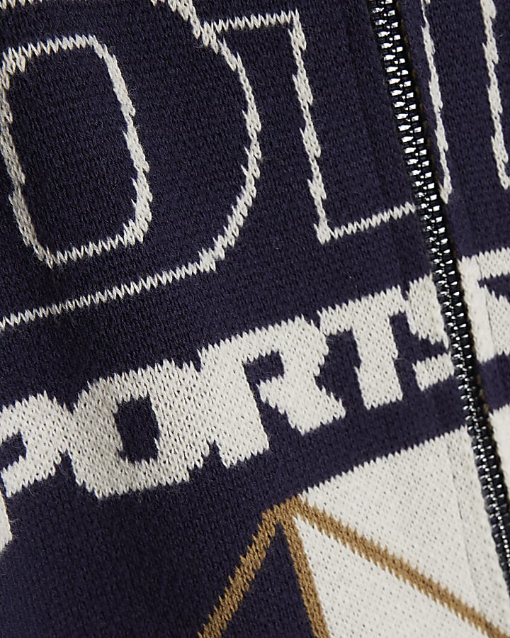 Navy Regular Fit Geometric Zip Cardigan