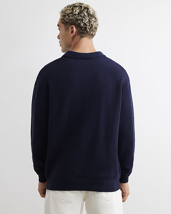 Navy Regular Fit Monogram Cosy Knit Jumper