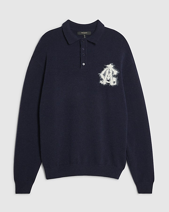 Navy Regular Fit Monogram Cosy Knit Jumper