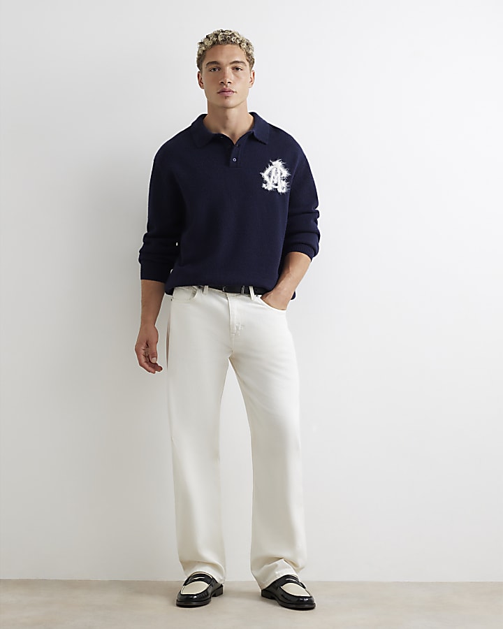 Navy Regular Fit Monogram Cosy Knit Jumper