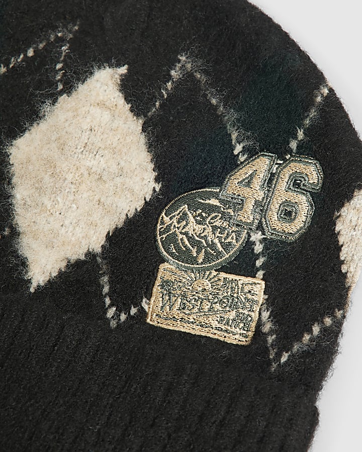 Black Badge Argyle Beanie Hat