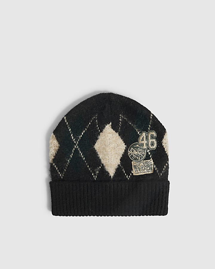 Black Badge Argyle Beanie Hat