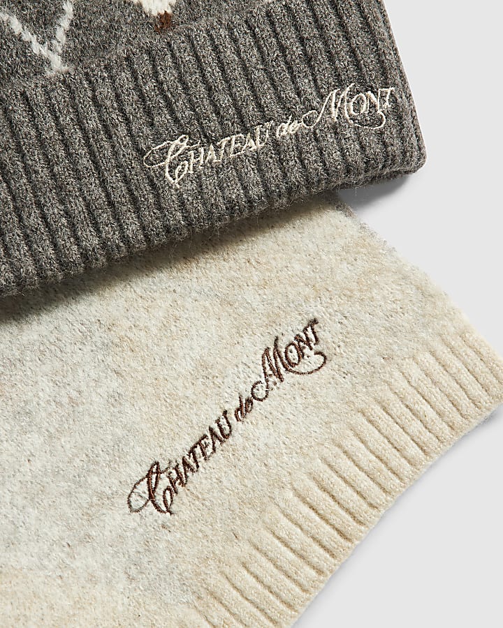 Grey Argyle Cold Weather Scarf And Beanie Set