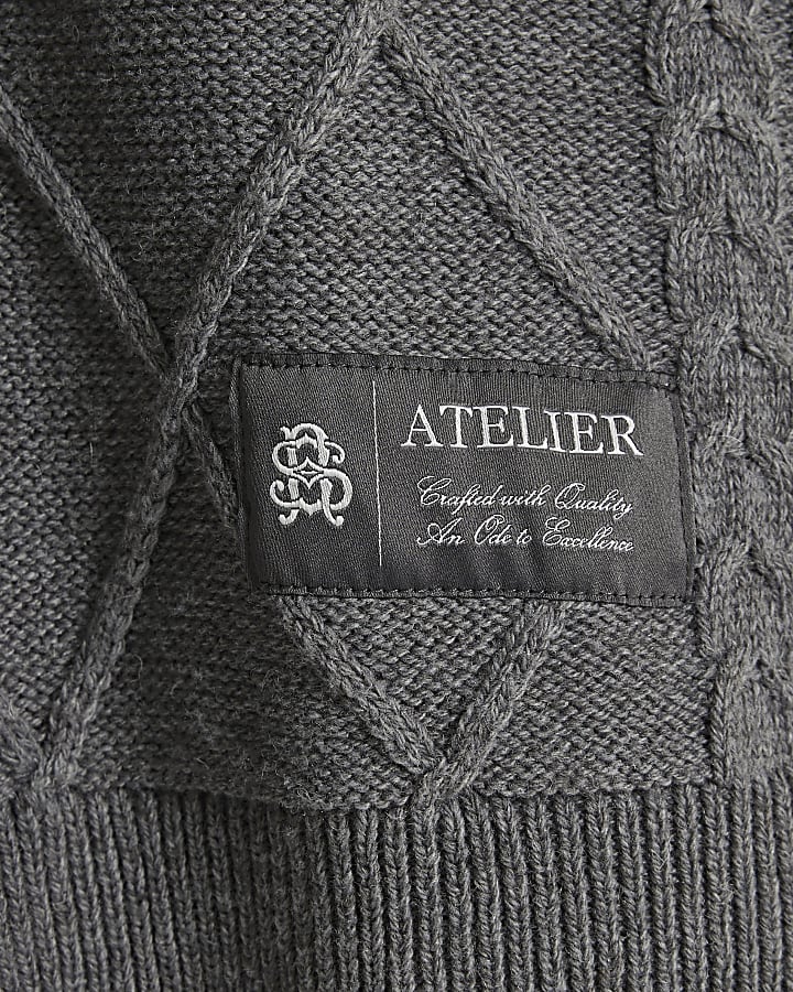 Grey Regular Fit Cable Knit Cardigan