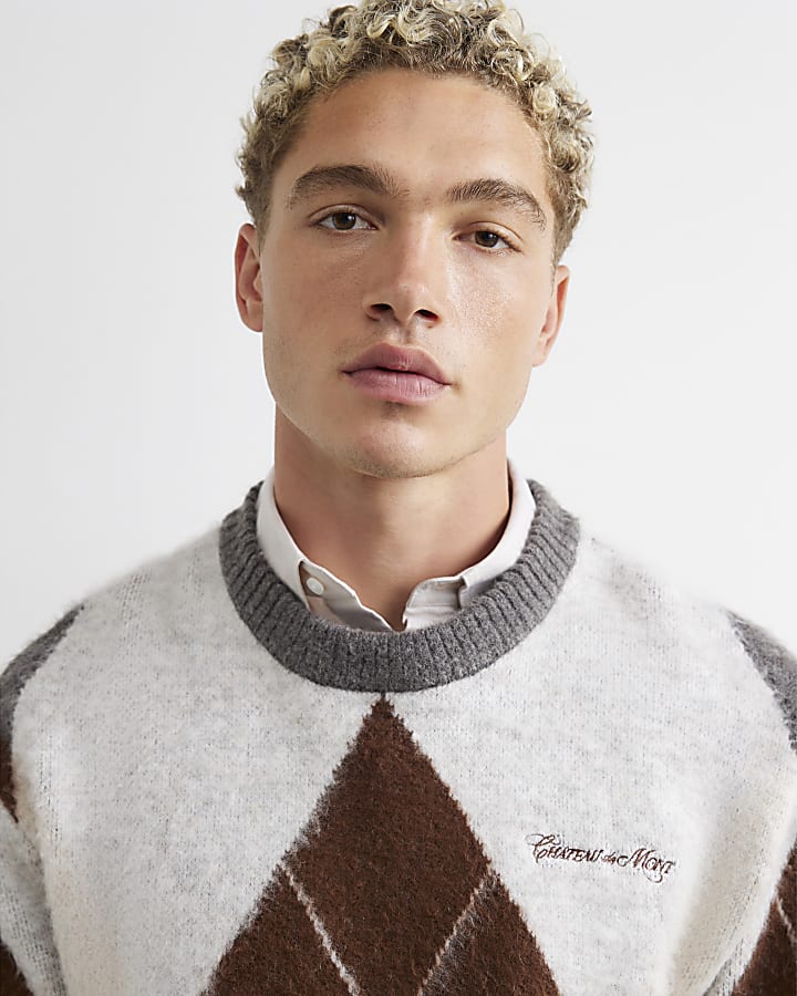 Brown Brushed Argyle Jumper