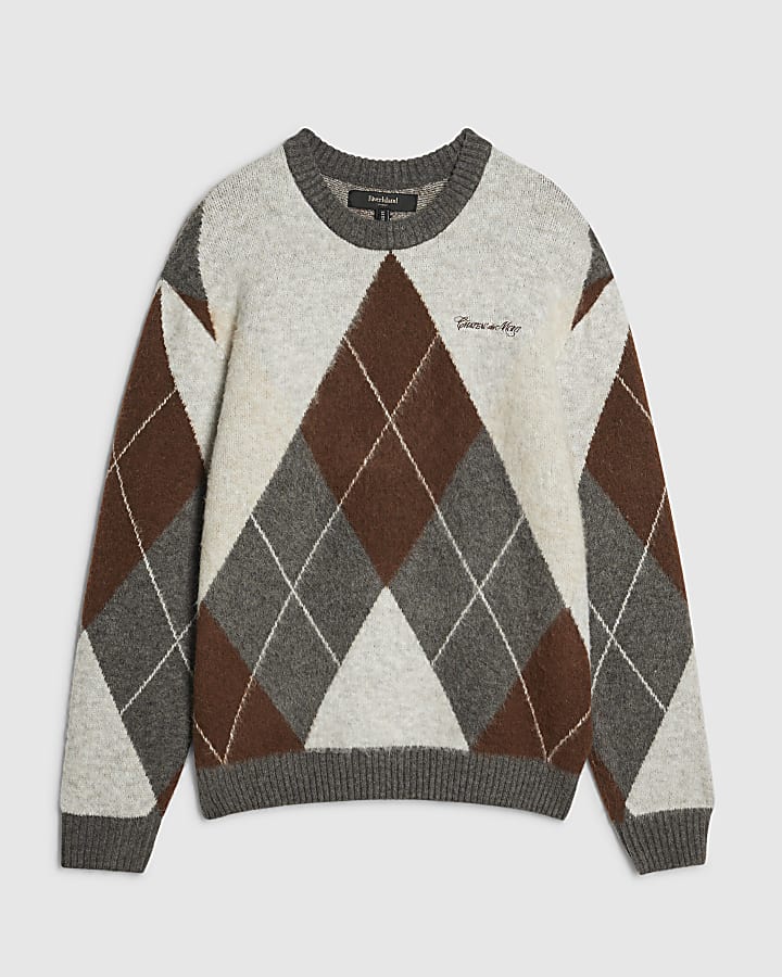 Brown Brushed Argyle Jumper