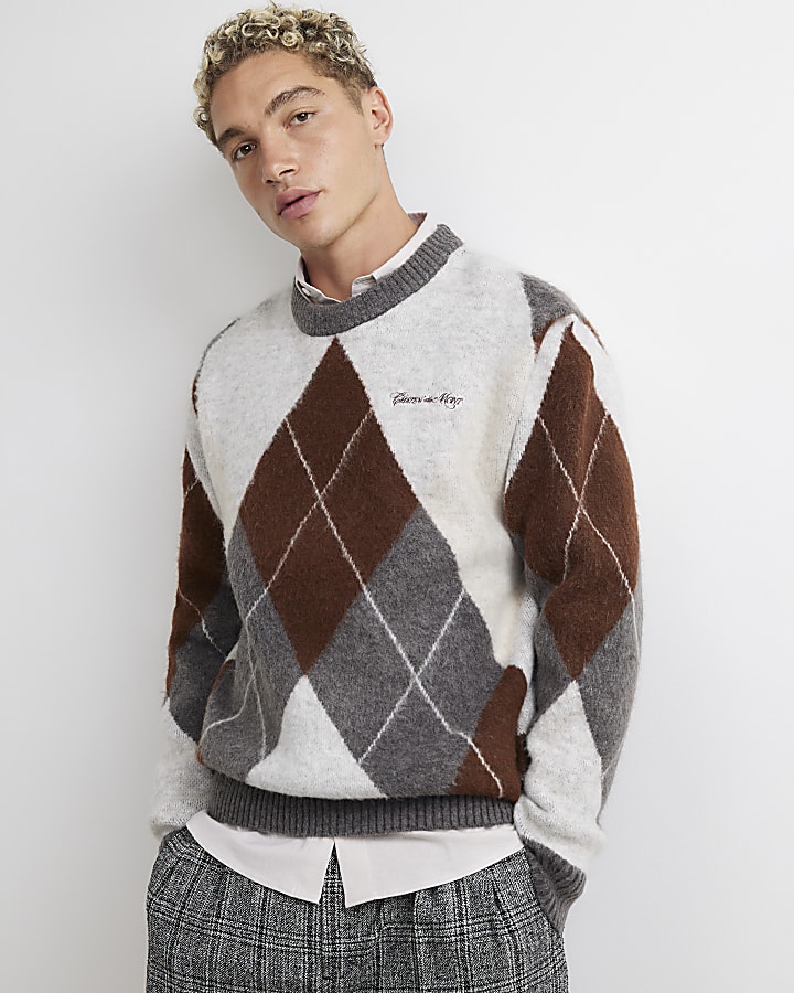 Brown Brushed Argyle Jumper