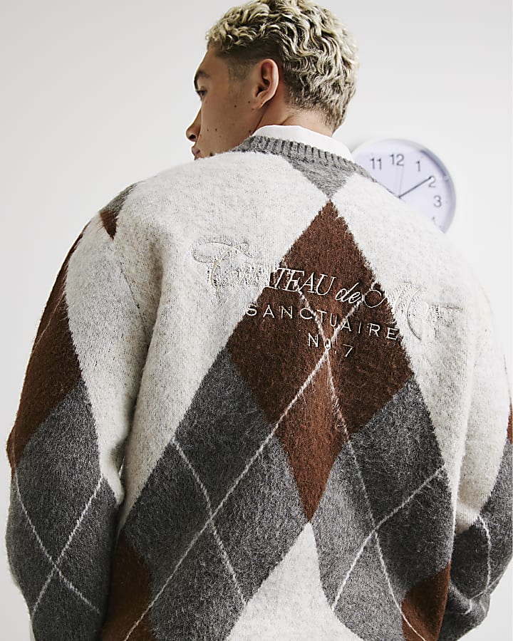 Brown Brushed Argyle Jumper