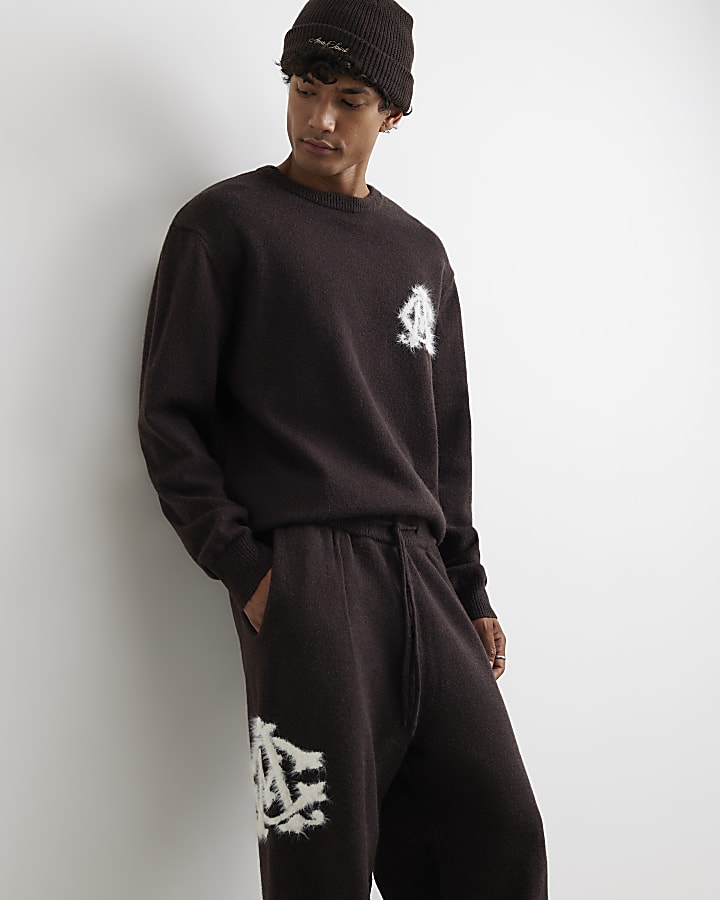 Brown Cosy Monogram Crew Neck Jumper