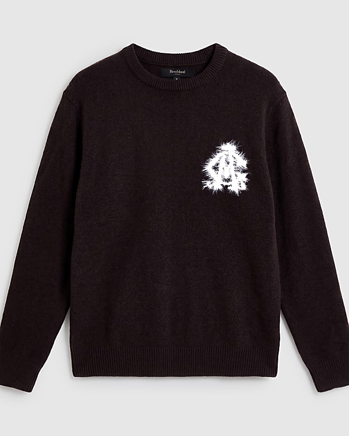 Brown Cosy Monogram Crew Neck Jumper