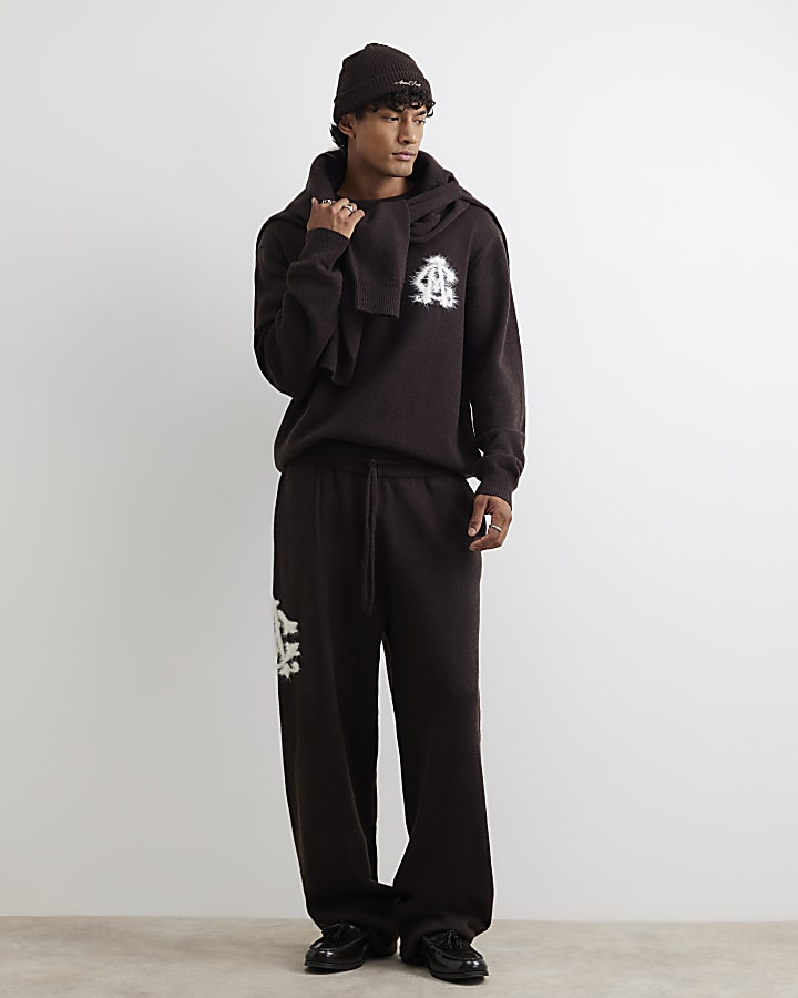 Brown Cosy Monogram Crew Neck Jumper