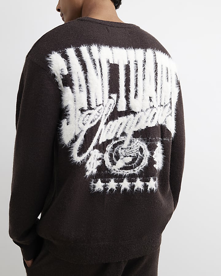 Brown Cosy Monogram Crew Neck Jumper