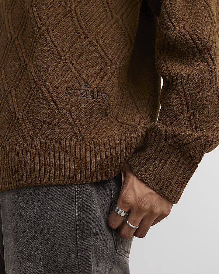 Brown Oversized Fit Cable Knit Atelier Jumper