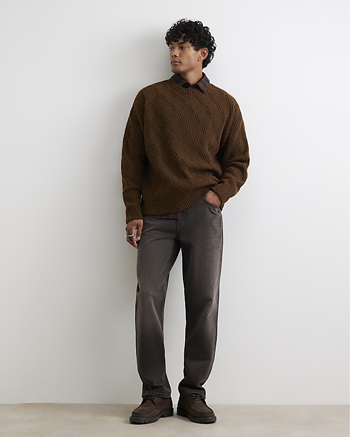 Brown Oversized Fit Cable Knit Atelier Jumper