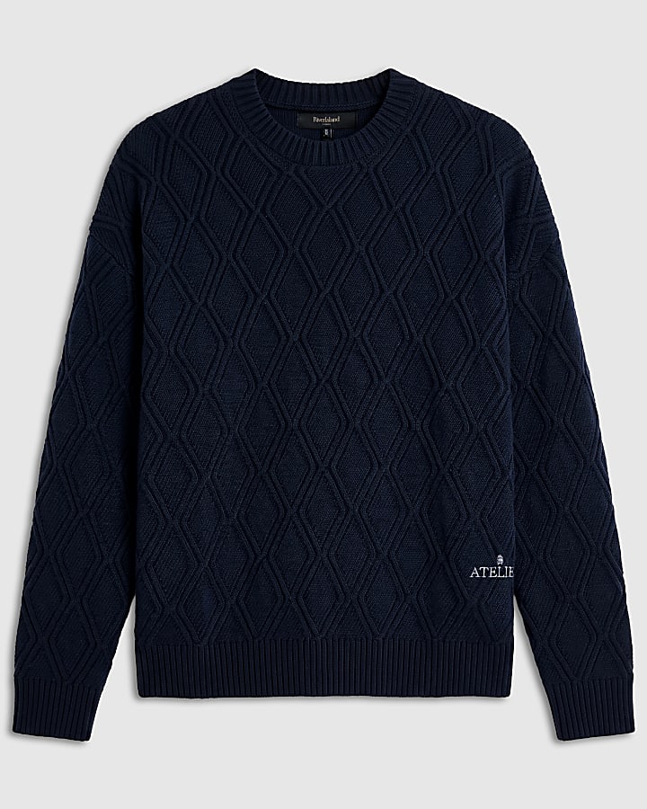 Navy Oversized Fit Cable Knit Atelier Jumper