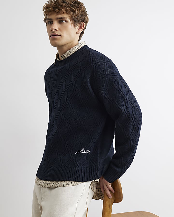 Navy Oversized Fit Cable Knit Atelier Jumper