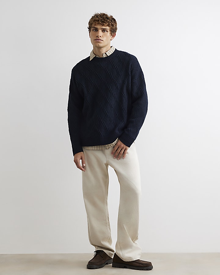 Navy Oversized Fit Cable Knit Atelier Jumper