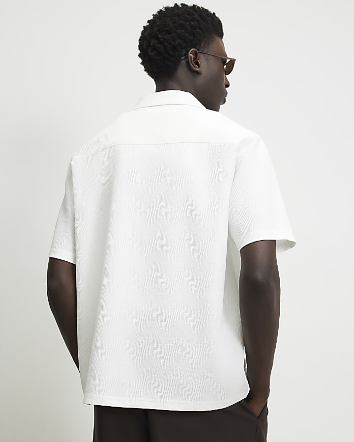 White Regular Fit Wavy Textured Shirt
