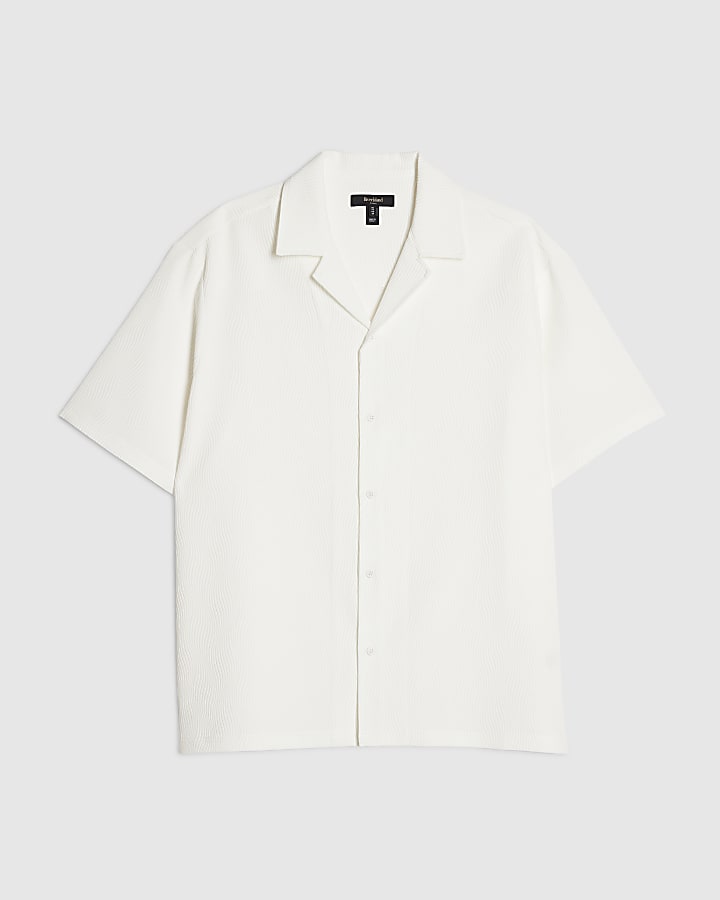 White Regular Fit Wavy Textured Shirt