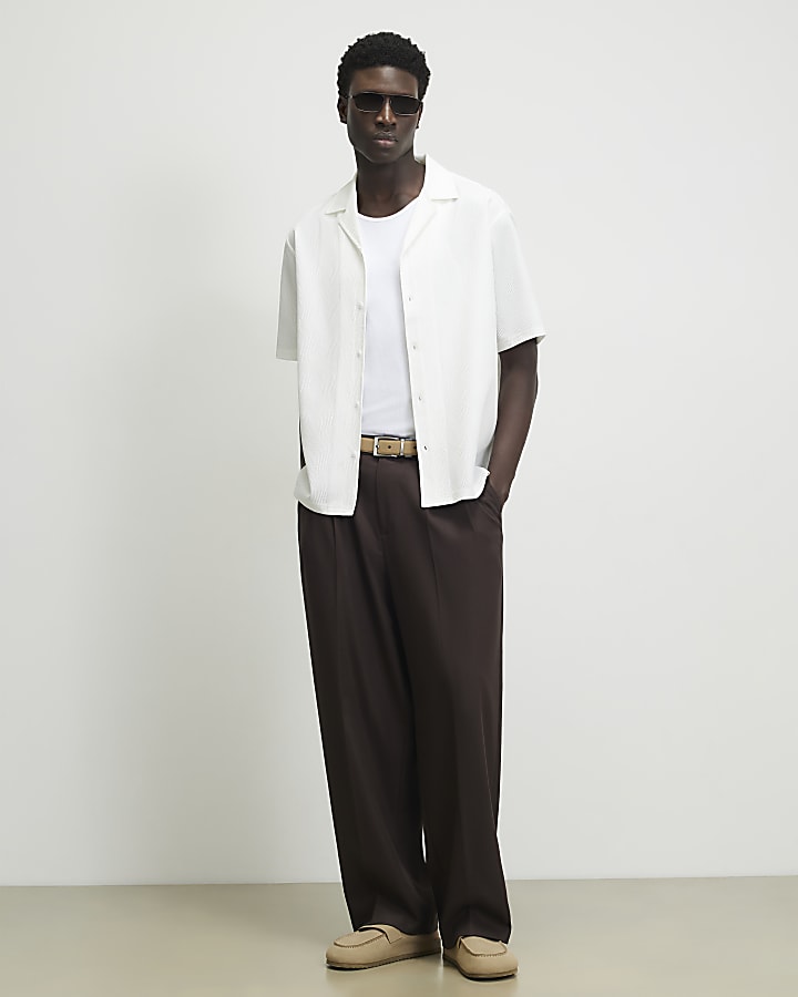White Regular Fit Wavy Textured Shirt