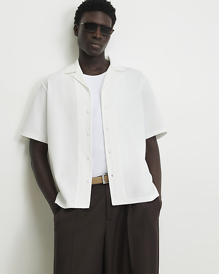White Regular Fit Wavy Textured Shirt