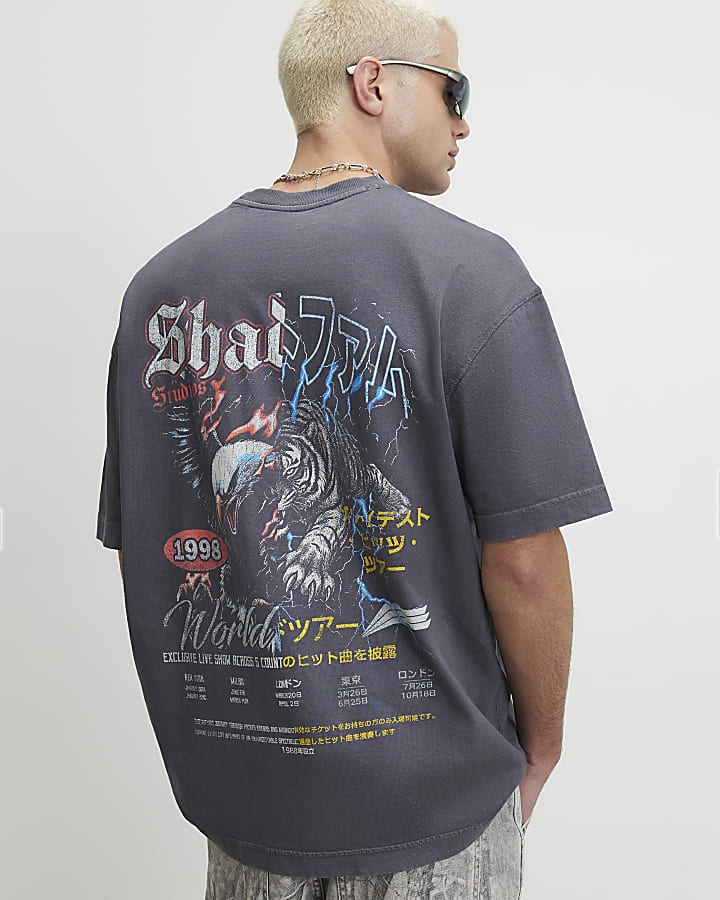Black Washed Spliced Tiger T-Shirt