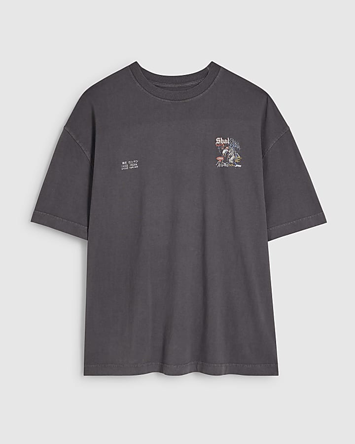Black Washed Spliced Tiger T-Shirt