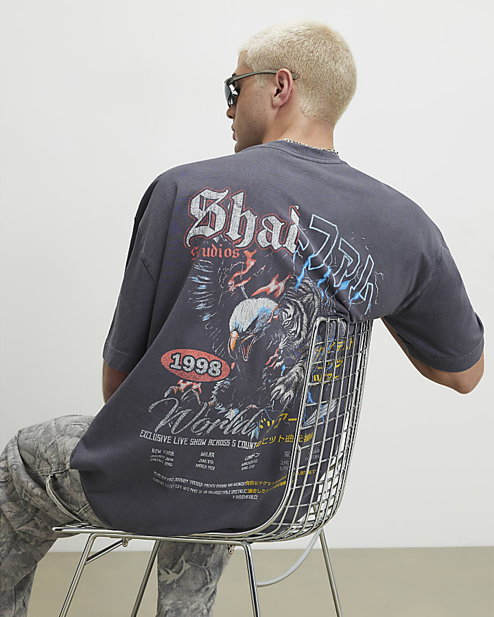 Black Washed Spliced Tiger T-Shirt