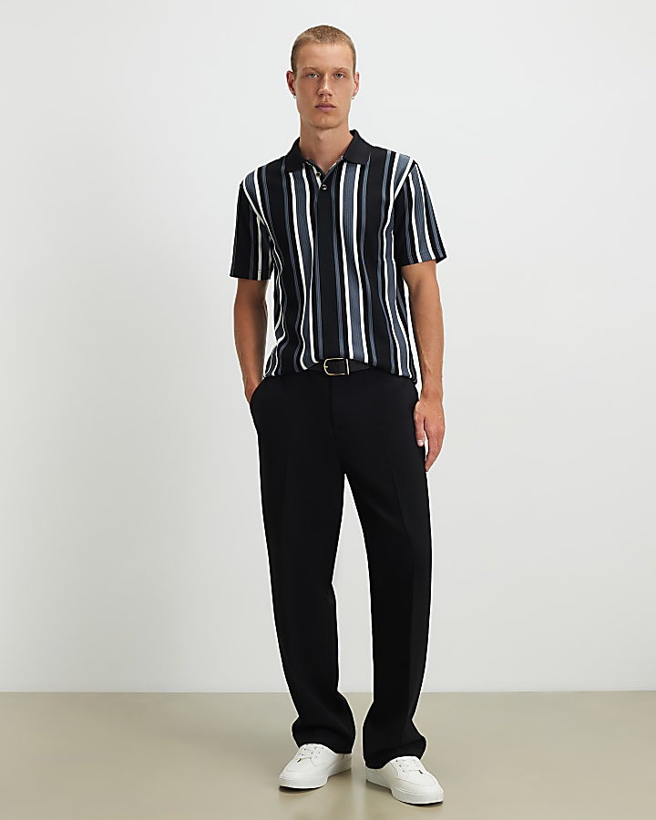 Black Slim Fit Textured Stripe Polo Shirt