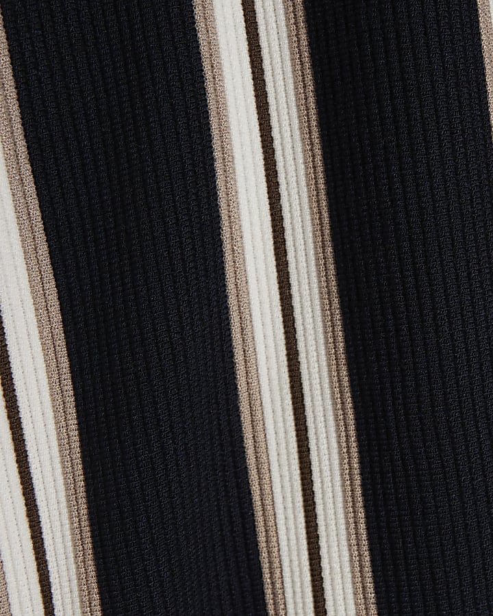 Navy Regular Fit Textured Stripe Polo Shirt