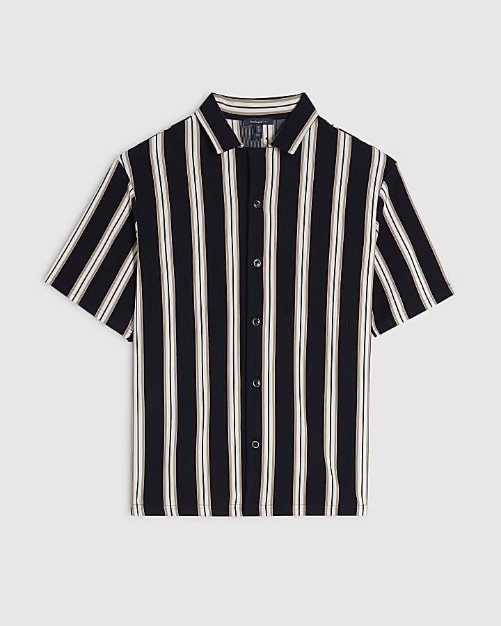 Navy Regular Fit Textured Stripe Polo Shirt