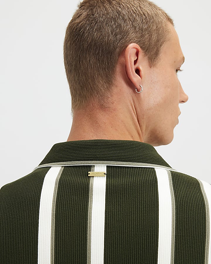 Khaki Regular Fit Textured Stripe Shirt