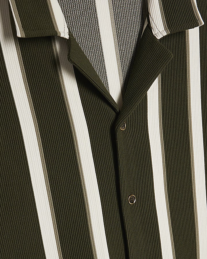 Khaki Regular Fit Textured Stripe Shirt