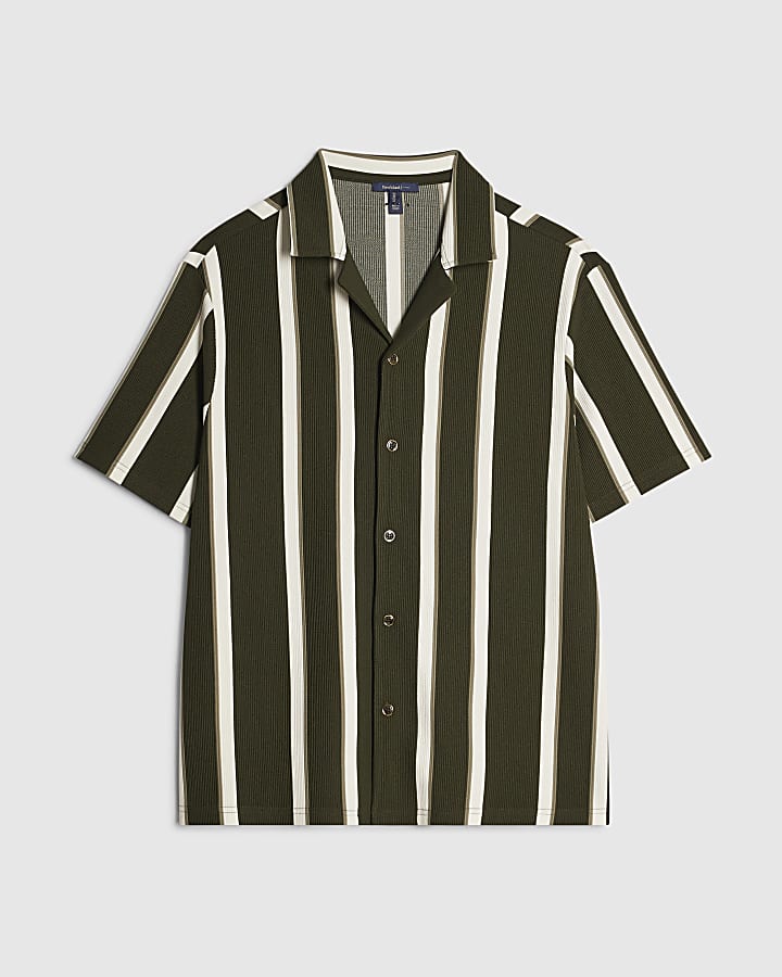 Khaki Regular Fit Textured Stripe Shirt