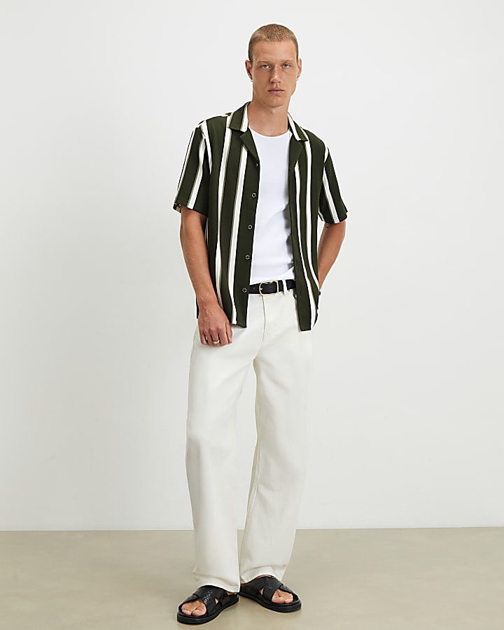 Khaki Regular Fit Textured Stripe Shirt