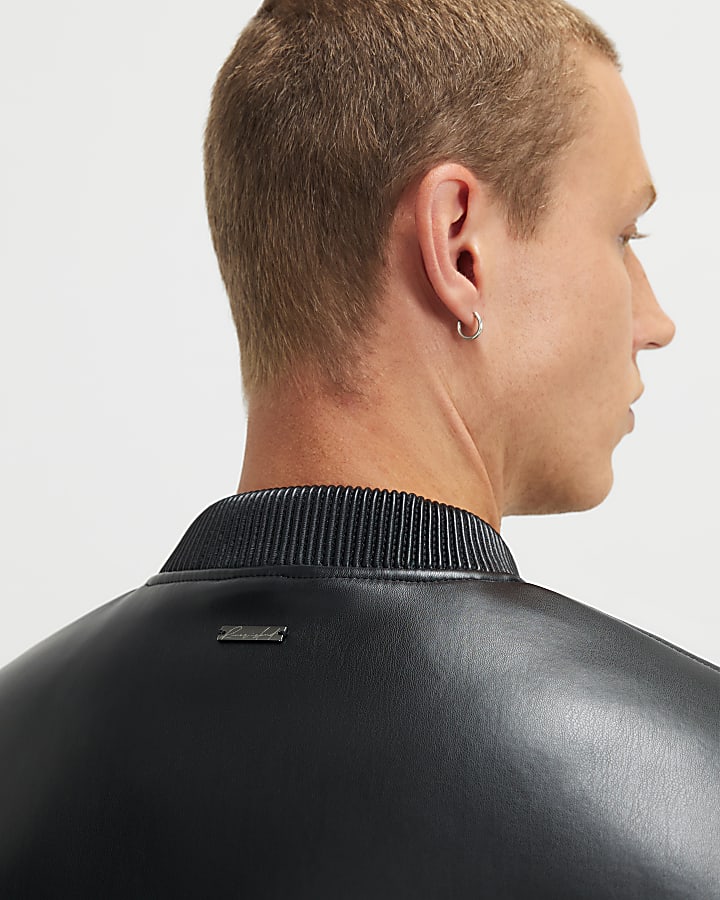Black Faux Leather Bomber Jacket