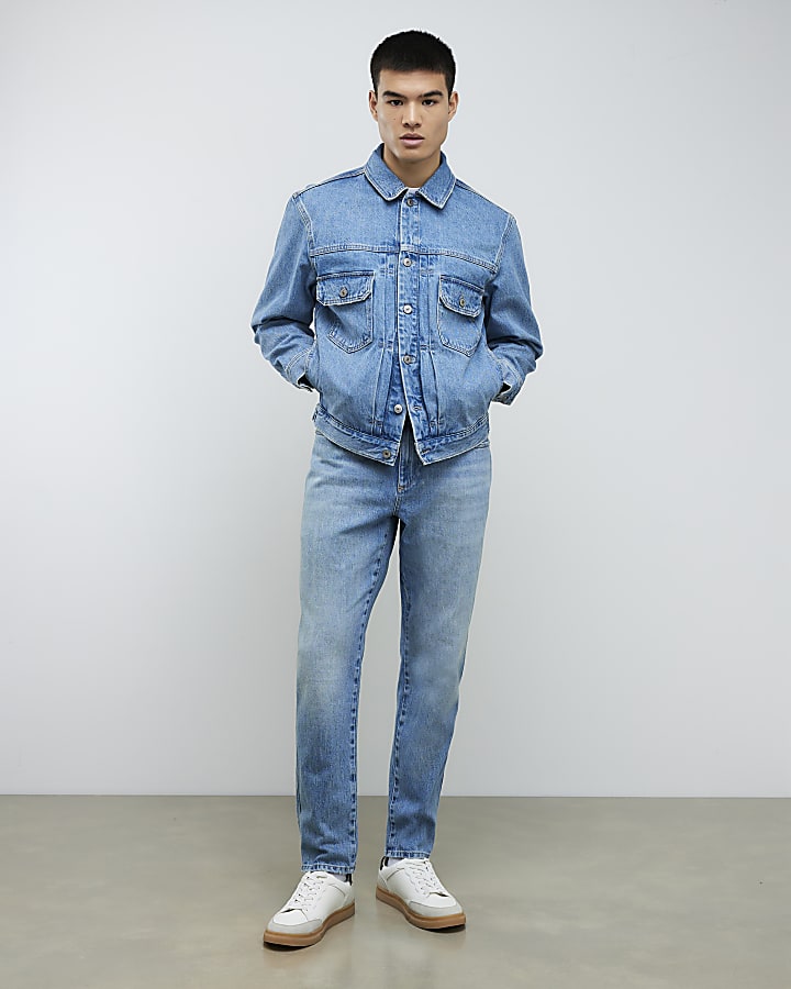 Blue Tapered Fit Stretch Jeans