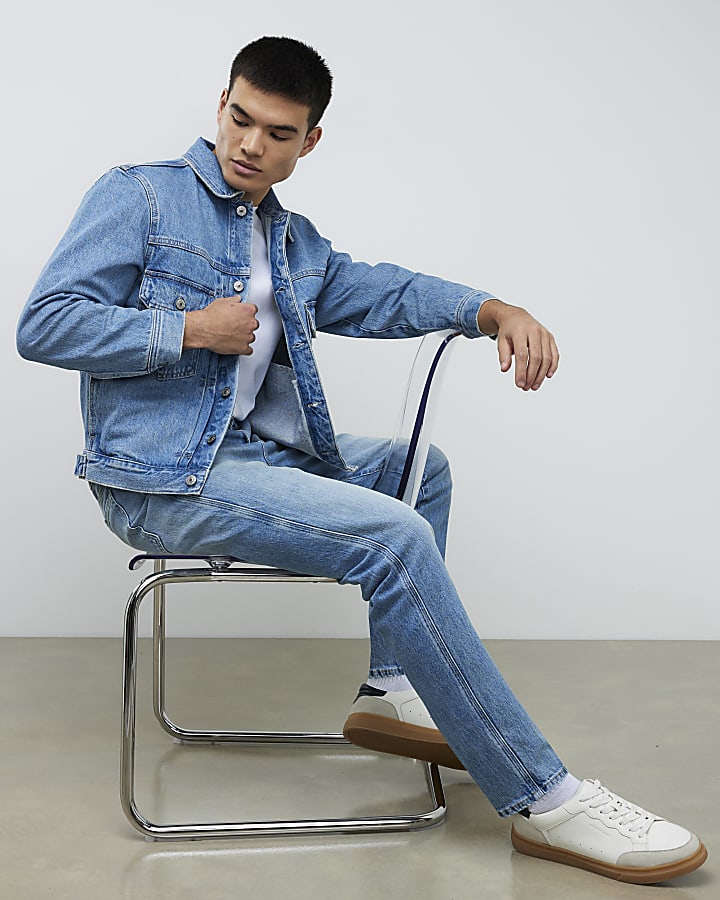 Blue Tapered Fit Stretch Jeans