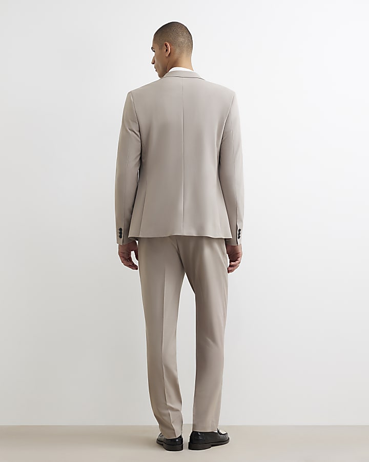Beige Slim Fit Suit Trousers