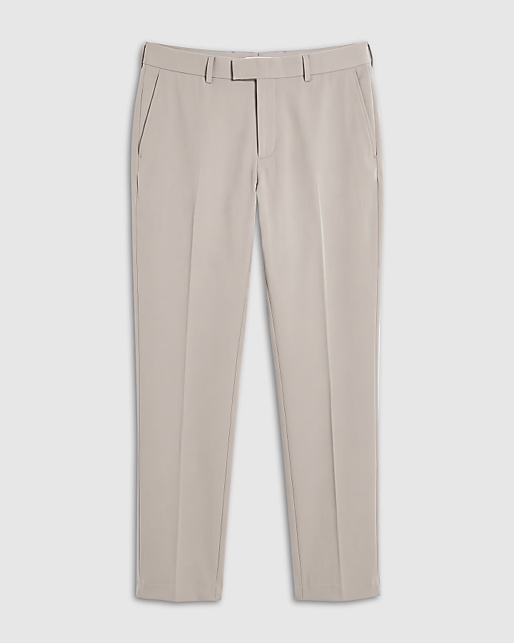 Beige Slim Fit Suit Trousers