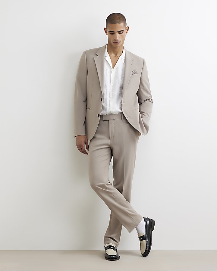 Beige Slim Fit Suit Trousers