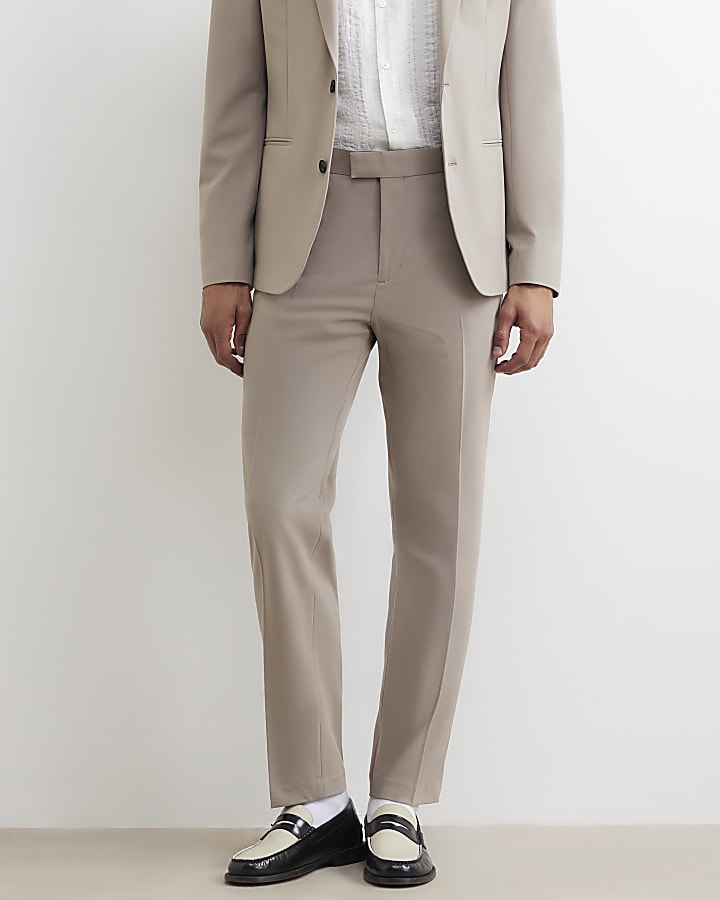 Beige Slim Fit Suit Trousers