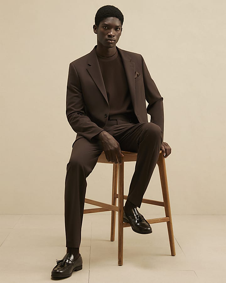 Brown Slim Fit Suit Trousers