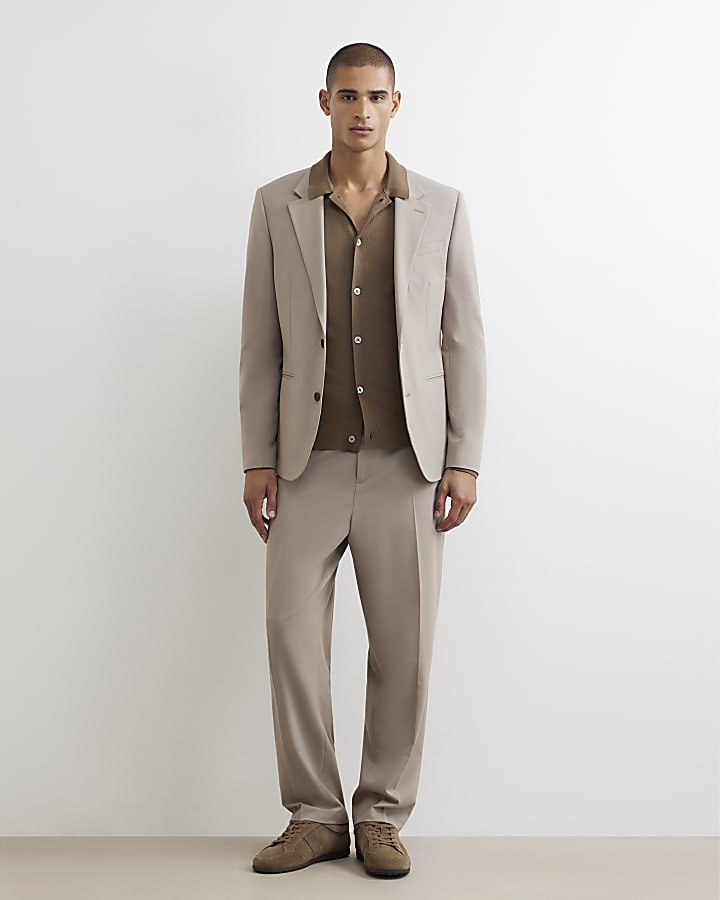 Beige Relaxed Fit Suit Trousers