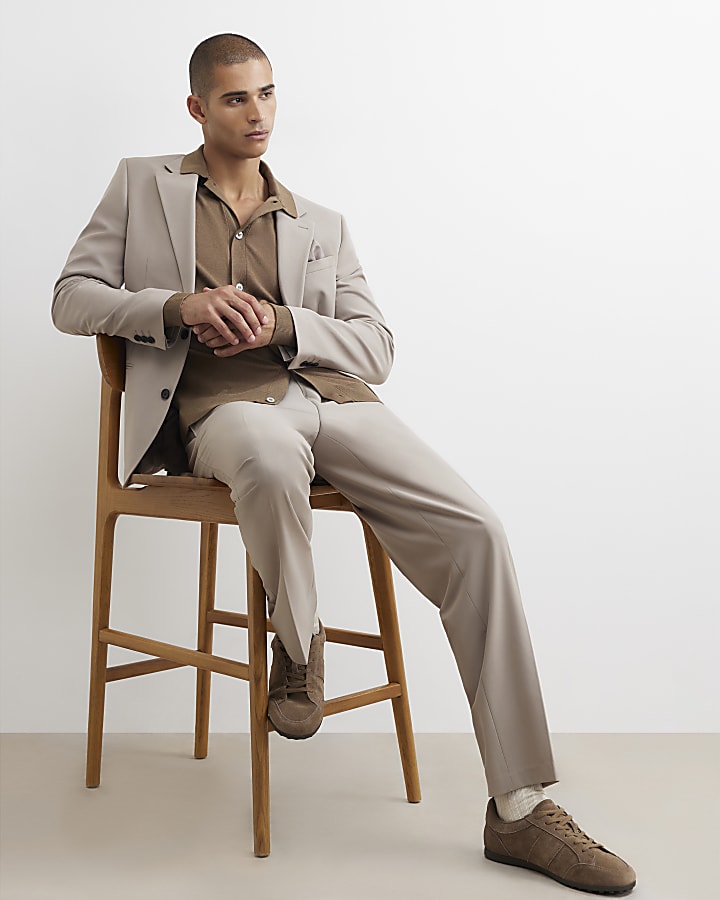 Beige Relaxed Fit Suit Trousers
